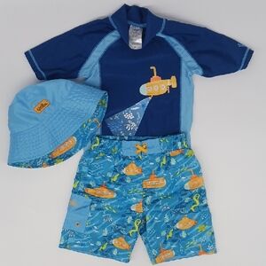 UV Skinz Toddler Boy Swim Set with Hat, Submarine Design, Blue (4T)
